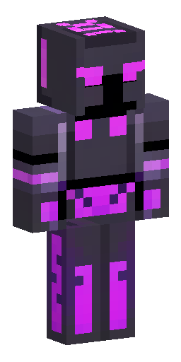 Скин Майнкрафт: A dark knight in heavy obsidian armor with glowing purple neon crac…
