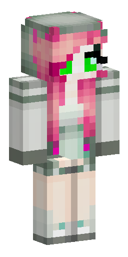 A girl with long light pink hair, green eyes, and pale skin, wearin… Скин Майнкрафт: A girl with long light pink hair, green eyes, and pale skin, wearin…