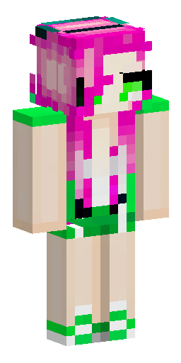 A girl with long light pink hair, green eyes, and pale skin, wearin… Скин Майнкрафт: A girl with long light pink hair, green eyes, and pale skin, wearin…