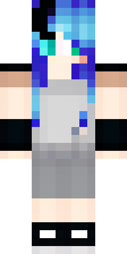Скин Майнкрафт: A girl with short blue hair and bangs to the side, in a black holey…