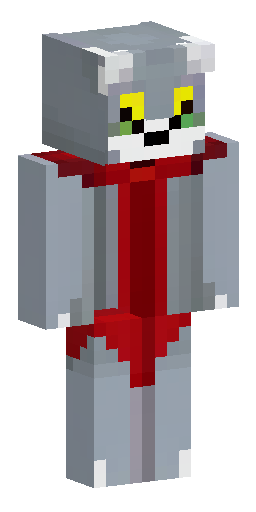 Скин Майнкрафт: A gray cat with yellow eyes, wearing red cultist robes and a red hood.
