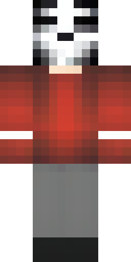 A red hoodie with the hood pulled up over the head. A white mask on… Скин Майнкрафт: A red hoodie with the hood pulled up over the head. A white mask on…