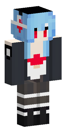 Anime alt female Minecraft skin: long icy-blue hair, bangs, red eye… Скин Майнкрафт: Anime alt female Minecraft skin: long icy-blue hair, bangs, red eye…