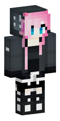 Anime girl, short messy pink hair, big eyes. Open black hooded jack… Скин Майнкрафт: Anime girl, short messy pink hair, big eyes. Open black hooded jack…