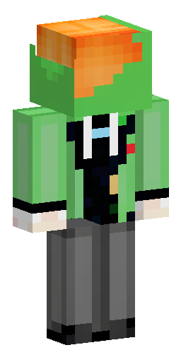 anime style character, green eyes, orange hair, green suit, black tie Скин Майнкрафт: anime style character, green eyes, orange hair, green suit, black tie