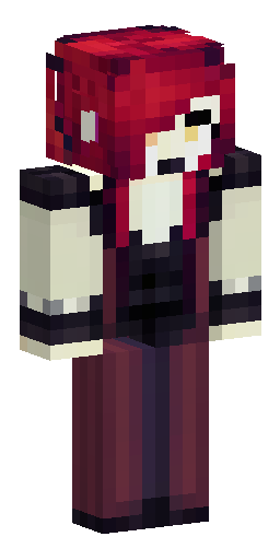 blood-red hair, brown horns. vampire attire in shades of red. Скин Майнкрафт: blood-red hair, brown horns. vampire attire in shades of red.