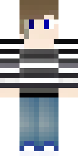 Boy with mullet, white skin, grey eyes, black jeans and striped bla… Скин Майнкрафт: Boy with mullet, white skin, grey eyes, black jeans and striped bla…