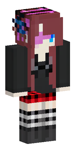 Скин Майнкрафт: crimson eyes, black long hairs, red ribbons on hair, black blouse,…