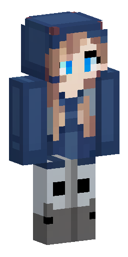 Girl in a dark blue windbreaker with hood covering head, long brown… Скин Майнкрафт: Girl in a dark blue windbreaker with hood covering head, long brown…