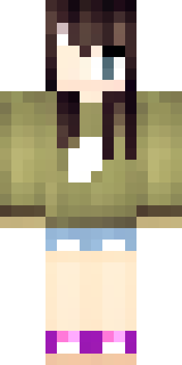 Скин Майнкрафт: Girl with long dark brown hair and light blonde straight bangs. She…