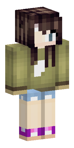 Girl with long dark brown hair and light blonde straight bangs. She wears an oversized… Скин Майнкрафт: Girl with long dark brown hair and light blonde straight bangs. She wears an oversized…