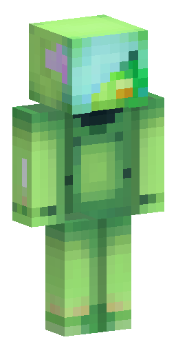Скин Майнкрафт: Green alien style, messy fluffy hair, oversized clothing, baggy pants.