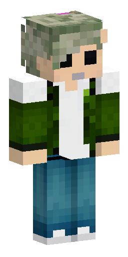 Скин Майнкрафт: Green bomber jacket, white T-shirt, jeans, white man curvy hair