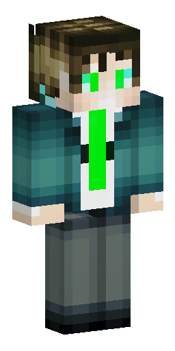Скин Майнкрафт: Мальчик с зелеными глазами. Носит синий пиджак, галстук и зеленый с…