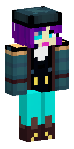 Скин Майнкрафт: Pixel art steampunk character, long dark purple wavy hair, turquois…