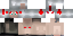 Развёртка скина Майнкрафт: A man with tousled black hair, two bright red horns, and large gray…