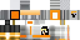 Развёртка скина Майнкрафт: A golden server skin with white and grey elements, bright orange…